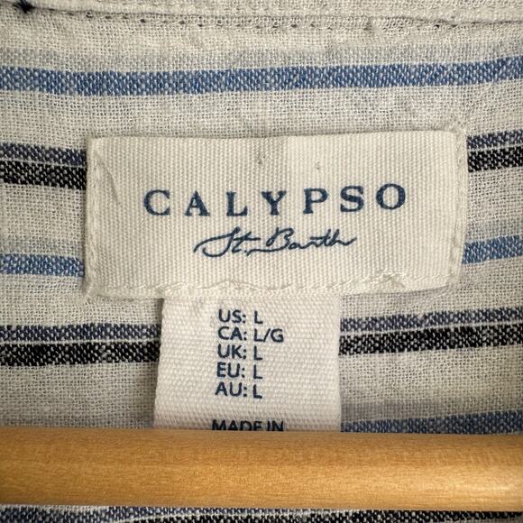 Calypso St Barth Top Large Linen Front Tie Cropped Beachy Nautical Preppy - Picture 2 of 12